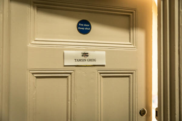 actor's dressing room door, Tamsin Greig
