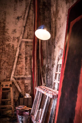 stage set with lamp and easels