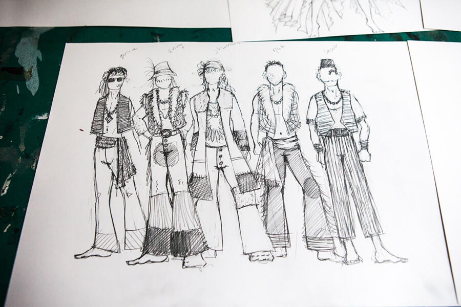 costume design sketches on paper